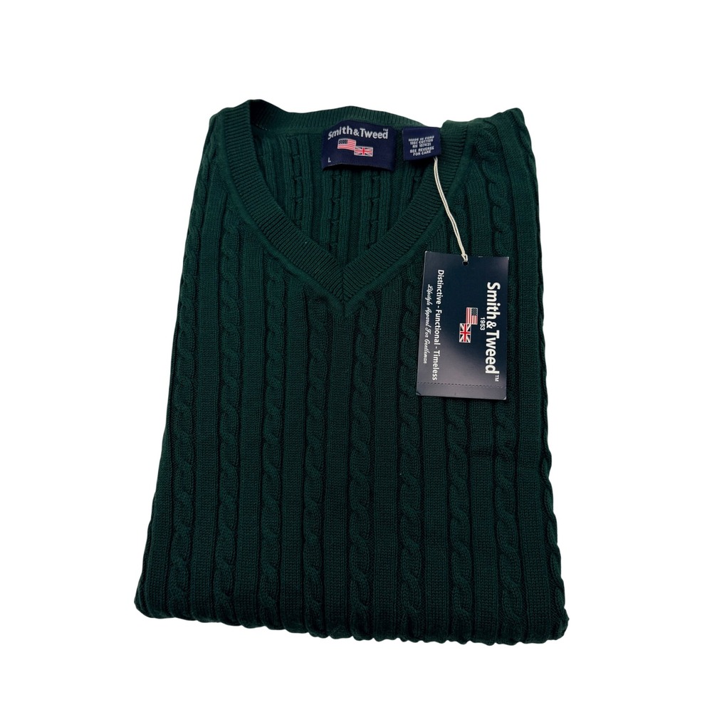 Smith & Tweed Mens Hunter Green Cable Knit Cotton Sweater Vest‎ Large NWT 325